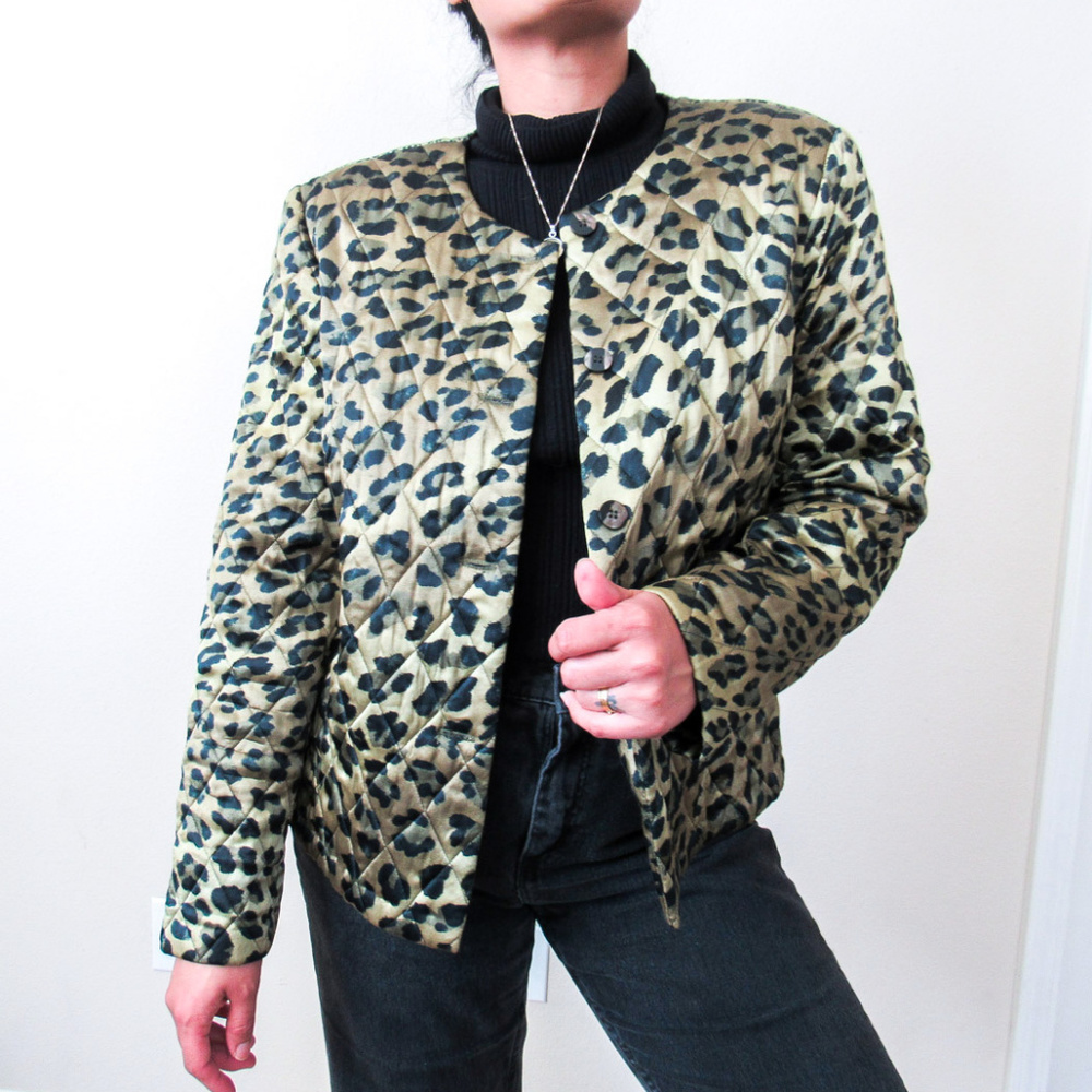 VINTAGE Animal Print Quilted Puffy Jacket RARE - Picture 3 of 8